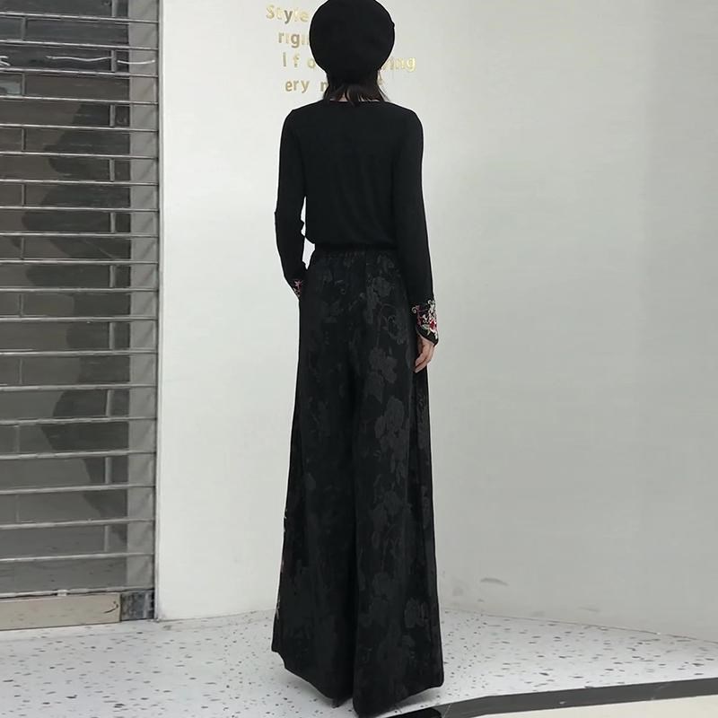 2025春季新款新中式圆领Ty恤民族风刺绣阔腿裤裙裤长裤两件套装女