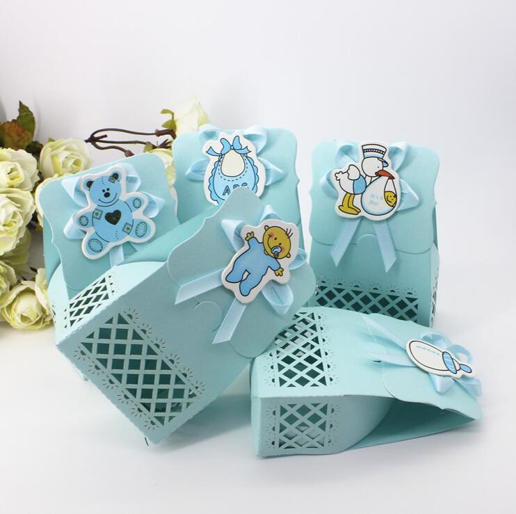 极速12pcs Baby Shower Blue Pink Candy Box Cute Gift Bag Pape