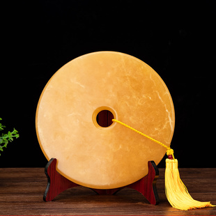 天然黄玉平安扣摆件家居客厅乔迁新居商务开业礼品中式吉祥摆件