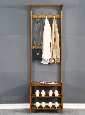 奕居(igiene)奕居衣帽架鞋架一体换鞋凳挂衣架家用竹实木落地卧