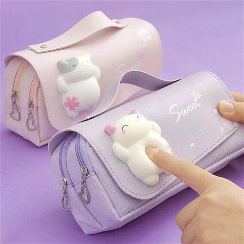 现货Cute Cat Decompression Pencil Case Big Pencil BWox Porta