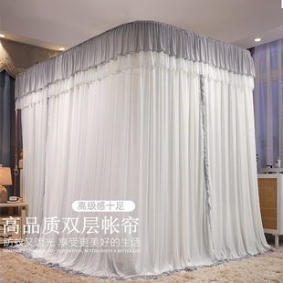 3EW1双层导轨蚊帐新款公主U型轨道防尘遮光家用卧室三开门落地加