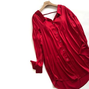 睡裙女春秋2025年冰丝睡裙红色丝绸网红高级感伴娘宽松睡衣裙家居