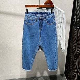 宽松直筒九分哈伦裤 日系复古老爹牛仔裤 新款 春季 简约休闲百搭 男士