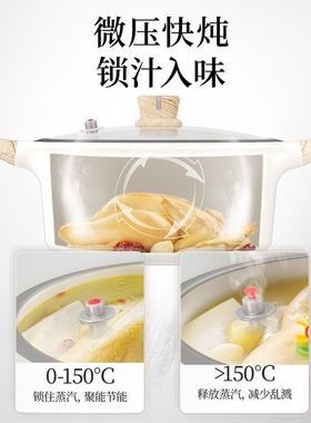 陶瓷砂锅陶瓷汤锅不沾锅双耳炖锅煮锅微压带蒸格家用小火锅砂锅汤