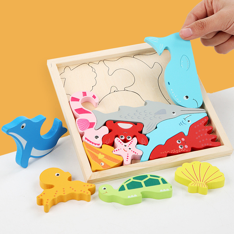 推荐Creative Animal Shape Puzzles Toys Wooden Building Block