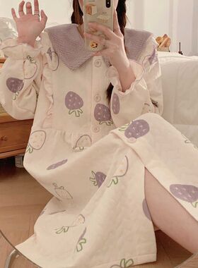 月子服秋冬季空气棉待产裙产后哺乳家居服加厚睡裙睡袍孕妇睡衣女