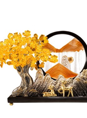 高档发财树流沙画摆件轻奢高档客厅装饰工艺品办公室招财乔迁开业