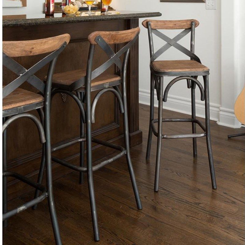 复古工业风酒吧椅办公椅家用餐椅休闲咖啡厅高脚吧台椅靠背交叉椅