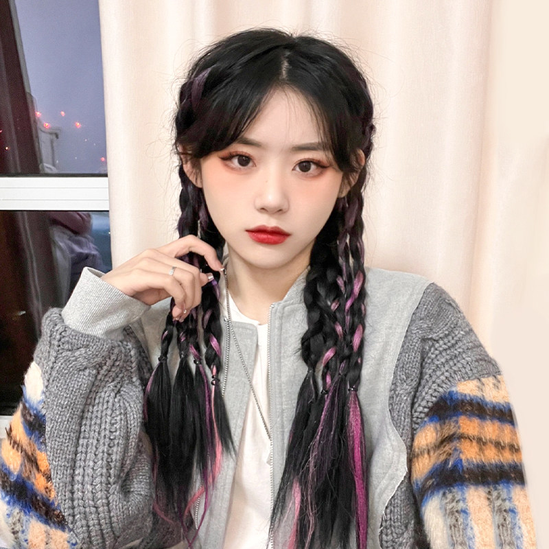 假发辫子甜酷辣妹自然p麻花辫挑染仿真拳击辫鱼骨双马尾绑带式脏