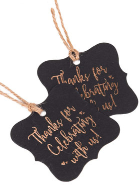 100/包黑色烫金感谢p您与我们一起庆祝标签吊牌和麻绳DIY礼物装饰