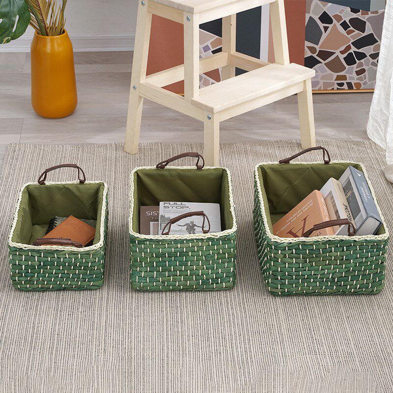 ins田园风收纳篮玉米皮北欧杂物零食水果桌面收纳筐手提编织篮子