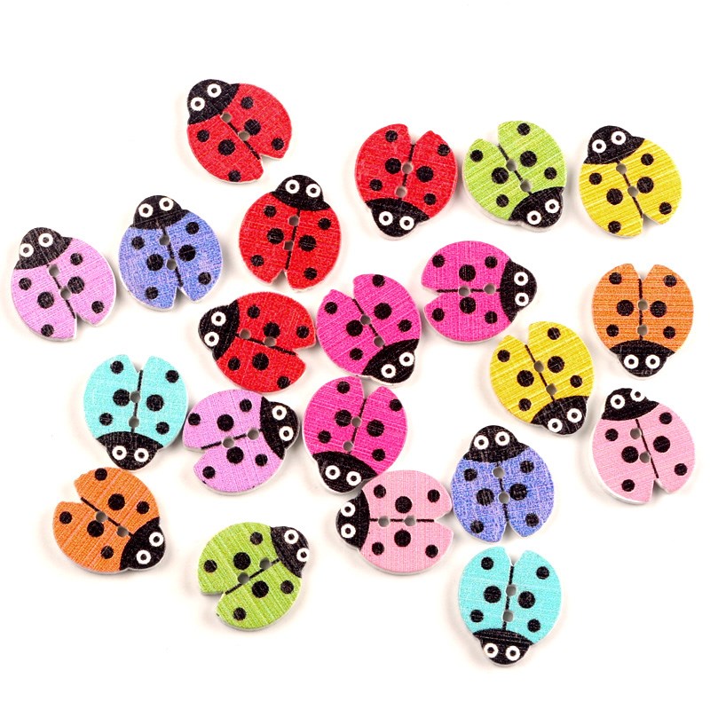 50Pcs Mixed Ladybug Wood  Sewing Buttons  Clothes Scrapbooki