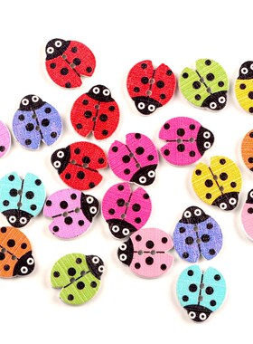 50Pcs Mixed Ladybug Wood  Sewing Buttons  Clothes Scrapbooki