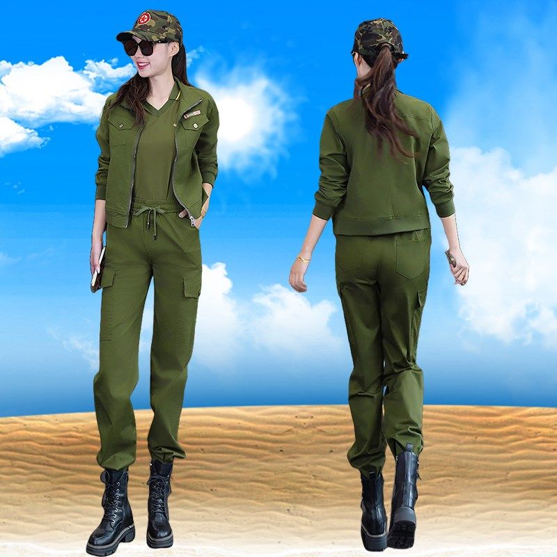 迷彩套装女2025新款军旅春秋季户外休闲装服弹力水兵舞旅游三件套