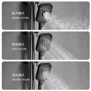 钢琴按键增压全铜混水阀家用龙头 PVD枪灰色恒温数显淋浴花洒套装