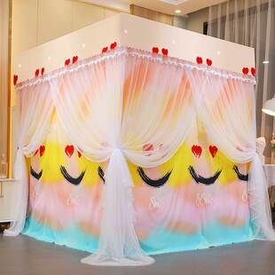 遮光布帘家用卧室防尘1.5m1R.8米1.2落地床 公主风床帘蚊帐一体式