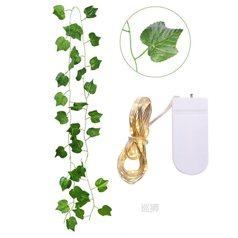 2.3m Artificial Creeper Green Leaf Ivy Vine with 2m LED Stri