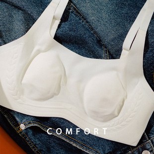 女士一片无钢圈细肩带大胸显小文胸薄款全罩杯夏季轻薄内衣