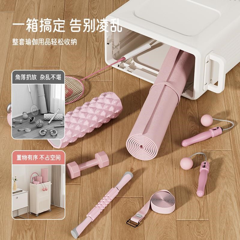 客厅瑜伽垫塑料i推车收纳筐翻盖式收纳储物箱多功能健身器材收纳