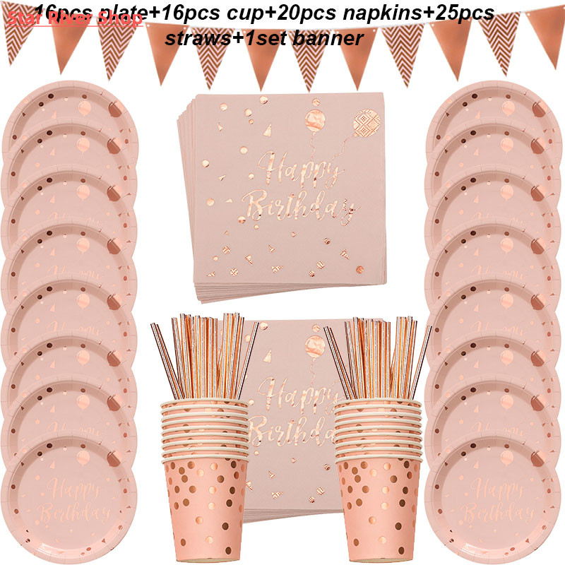 新品78pcs/set Rose Gold Party Disposable Tableware Set Rose