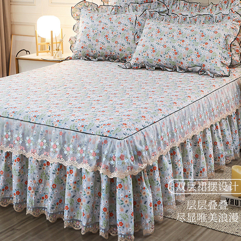 全棉韩版床裙式床罩单件蕾丝公主风荷叶花边1.8x2.0m双人床套,床上用品,床裙,淘宝优惠券,粉丝福利购,淘宝优惠卷