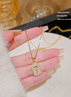 不掉色钛钢项链女微镶满钻7字母个性ins百搭吊Q坠设计感时尚锁骨