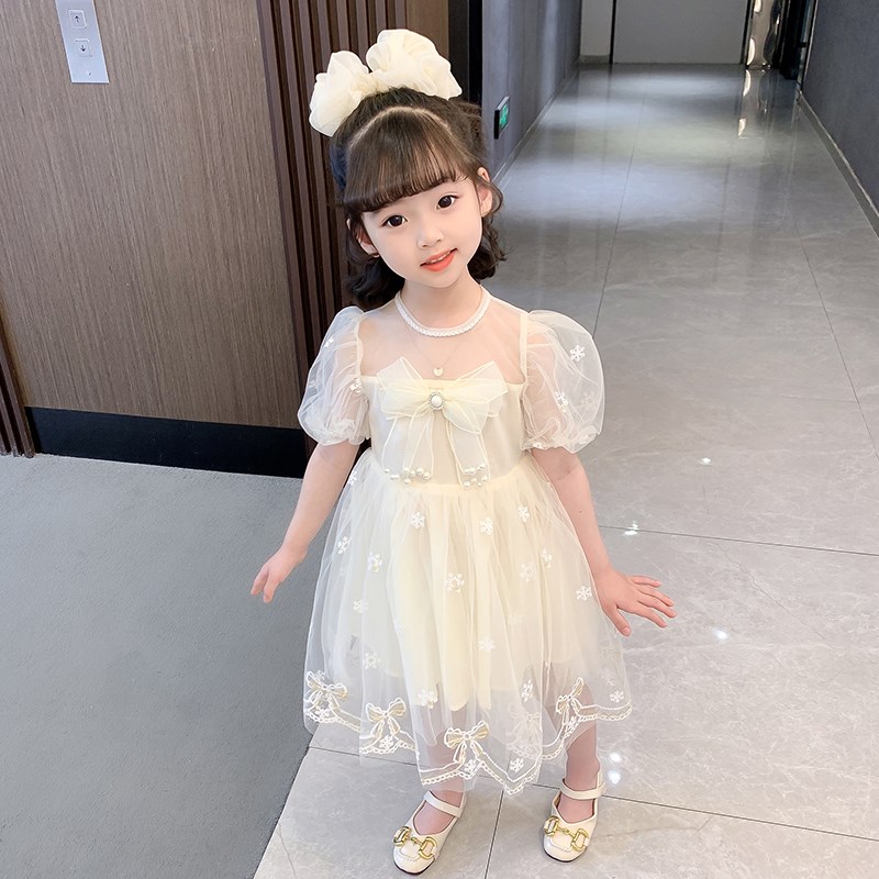现货女童连衣裙夏季2024新款儿童夏装裙L子宝宝公主裙礼服小童白