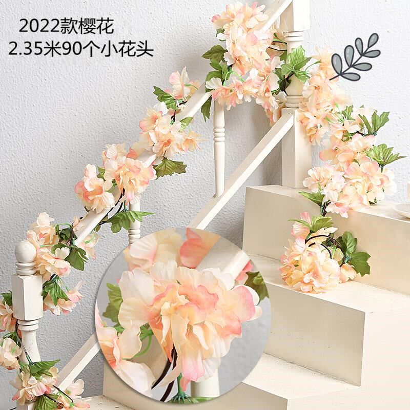 小众高货楼梯扶手美化装饰遮丑盖假花藤美容院护栏装饰品栏杆遮挡