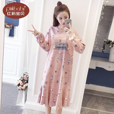 睡衣女款春秋款睡裙秋冬长袖长款大码宽松甜美可爱全棉家居服