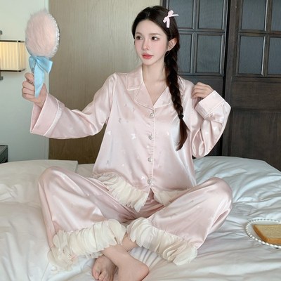 睡衣春秋女款冰丝2025新款高级感洋气长袖长裤夏季时尚家居服套装