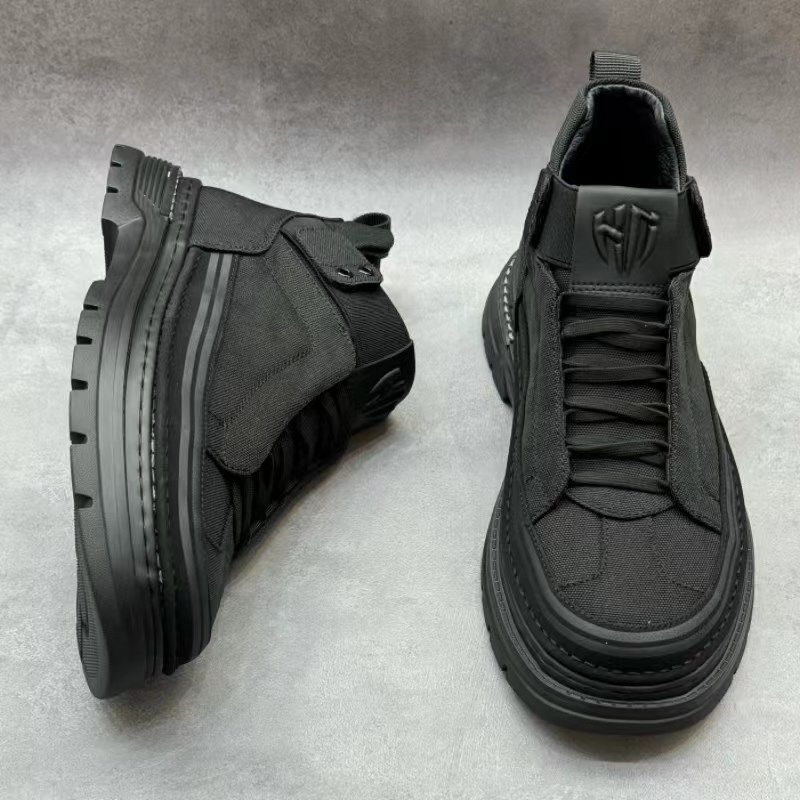 高帮帆布鞋子男秋季跑道边青年潮流厚底板鞋运动休闲一脚蹬马丁靴