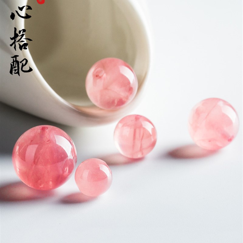 现货天然粉水晶散珠单珠糖果马粉芙蓉石圆珠子P手链佛珠配件半成