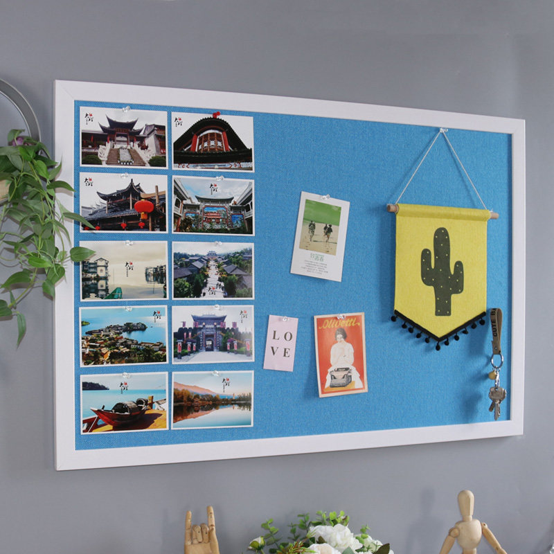 松木框蓝色软木板照片p墙留言板背景墙水松板记事宣传板挂式定制