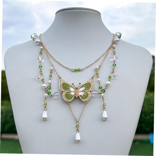 小众高货Design sense jewelry beaded butterfly necklace choke