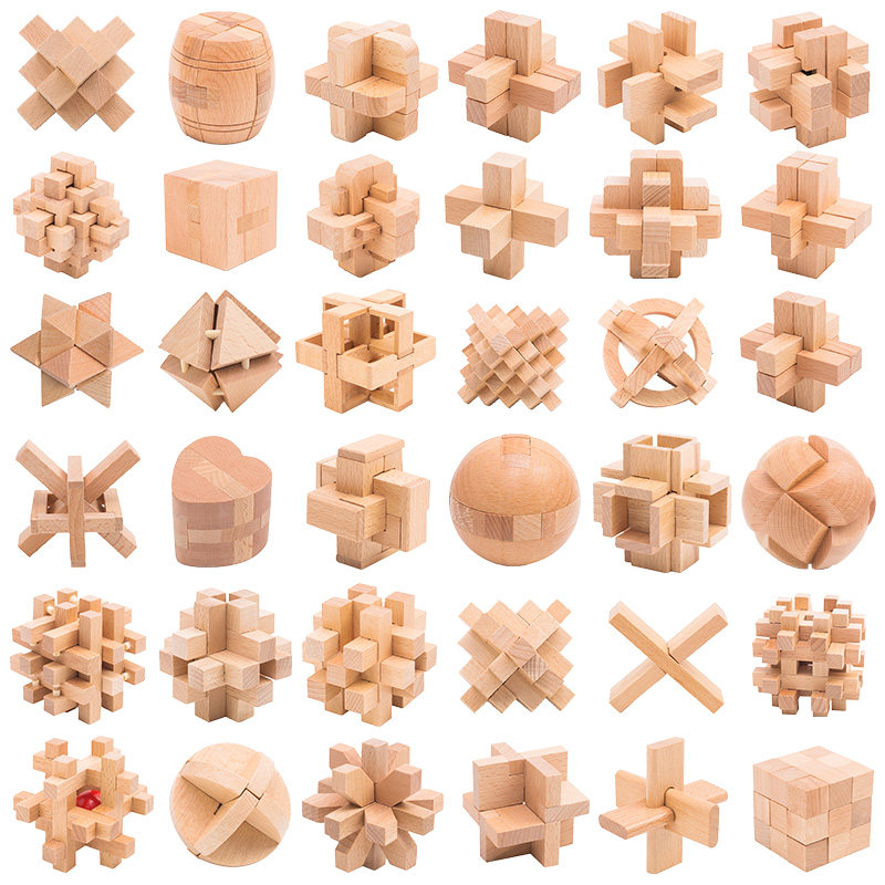 大菠萝 鲁班锁孔明锁单个 榉木高难度成人儿童动脑益智玩具