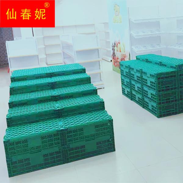 塑叠筐水蔬筐菜筐折o超叠折周转头箱果框市水料果店架货架堆展示
