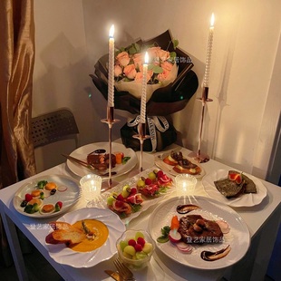 现代轻奢高级感蜡烛台西餐桌摆件网红浪漫烛光晚餐场景布置 欧式
