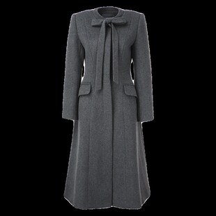 2023秋冬灰色过膝中长版系带A字G羊绒大衣外套女气质显瘦高级感