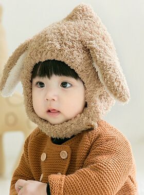 婴儿护耳帽子秋冬季加厚保暖毛绒帽3-12个月男女宝宝加绒毛线帽潮