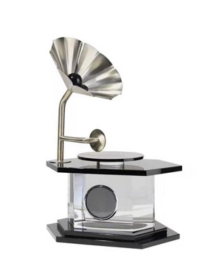 现代简约创意留声机收音机播放机样板房售楼处桌面T水晶金属软装