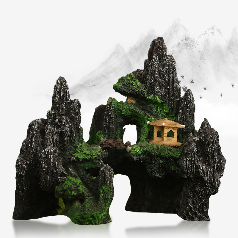 鱼缸装饰造景山峰假山石头水族箱仿E水草布景鱼景仿真摆件树脂假