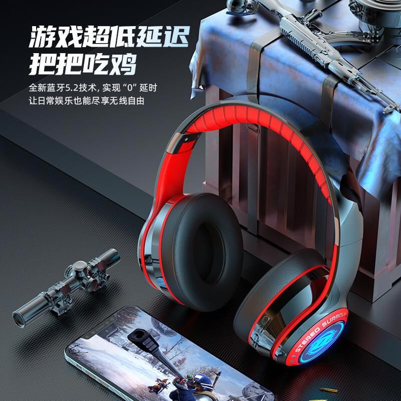 电竞蓝牙耳机头戴式高颜值可插卡折叠重低音有线无线通用游戏耳麦
