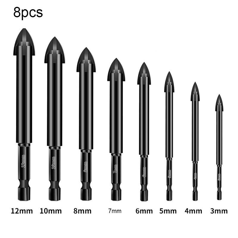 Glass Drill Bit Set Alloy Carbide Point with 4 Cutting Edges