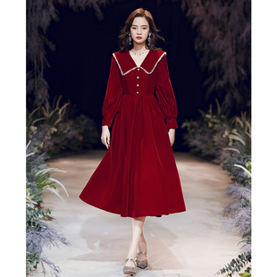 敬酒服2021长袖新娘结婚酒红色回门服订婚冬季平时可穿连衣裙新款