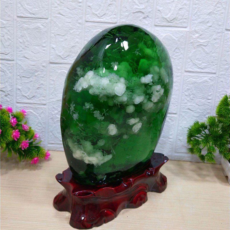 包邮水晶琉璃美轮美奂晶莹剔透奇石天然观赏石绿色石头摆件收藏品