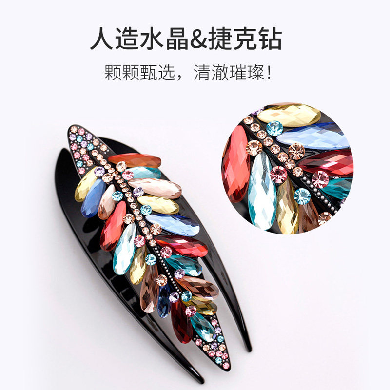 人造水晶大号发抓盘发鸭嘴夹树叶发卡后脑勺发夹水钻发饰妈妈头花