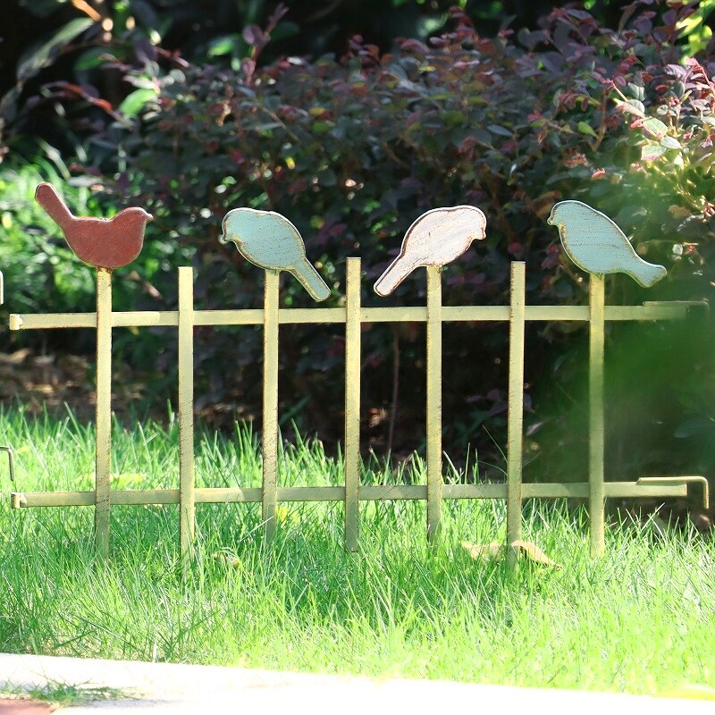 日本进口花园小栅栏铁艺户外庭院草坪篱笆菜园花圃隔断小鸟装饰植