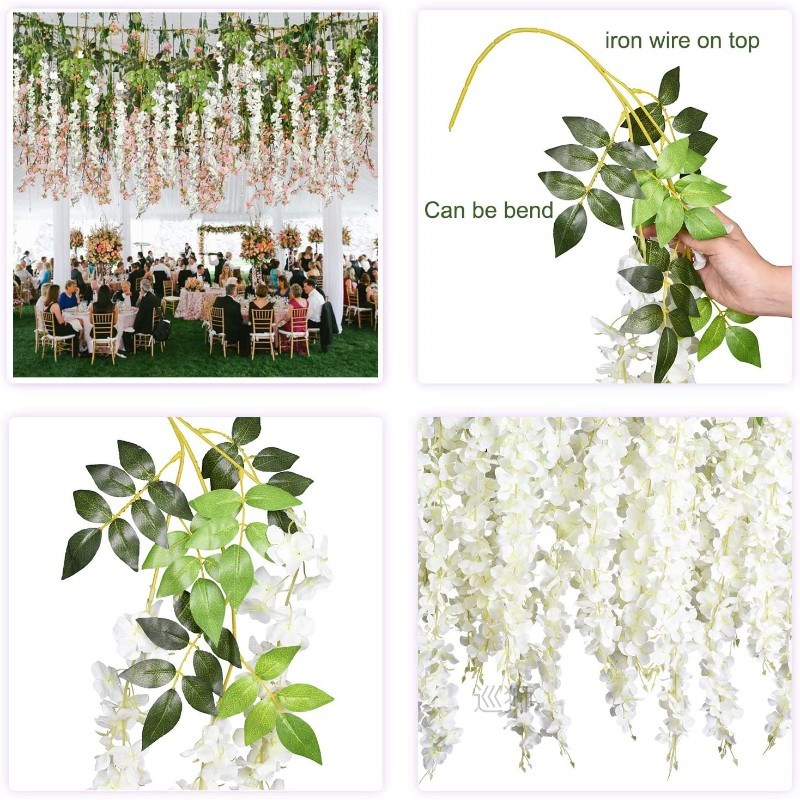 12PCs Wisteria Artificial Flowers Hanging Garland Vine Ratta