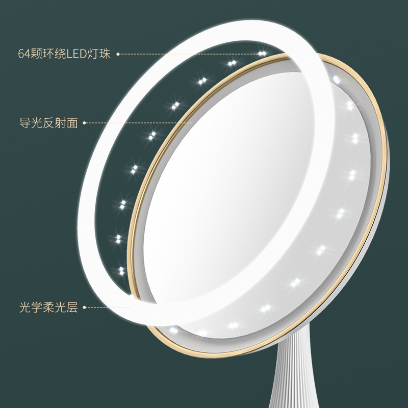 led化妆镜带灯光梳妆台学生宿舍桌面台式J网红便携补光镜子小型in